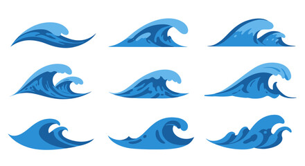 Waves Illustrations: A collection of stylized blue waves in different shapes and forms, symbolizing the ocean's dynamic movement and power.