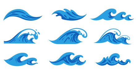 Oceanic Movement: A collection of dynamically illustrated waves showcases the raw power and rhythmic beauty of the ocean's ebb and flow. A study in marine energy.