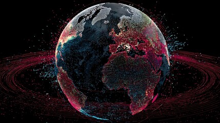 Globe with Digital Points and Rings