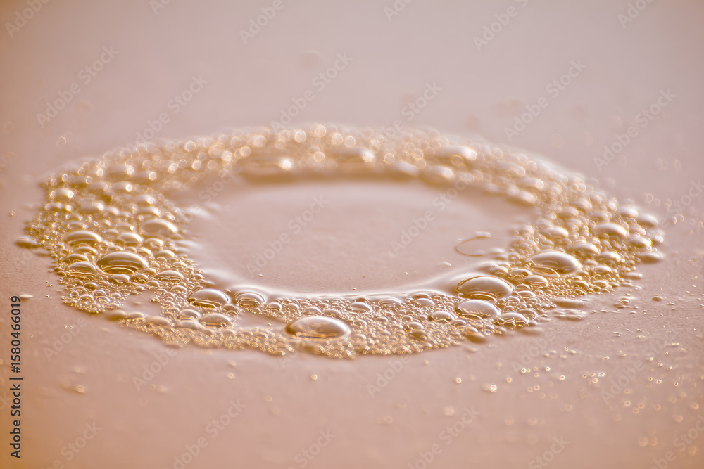 Poster circle of clear water droplets and condensation forming on smooth flat surface, creating clean and m