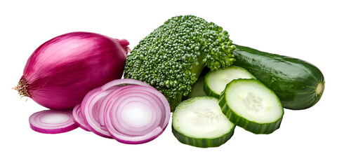 set of vegetables cucumber broccoli red onion tramsparent png 