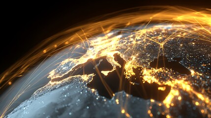 Earth at Night with Glowing Connection Lines