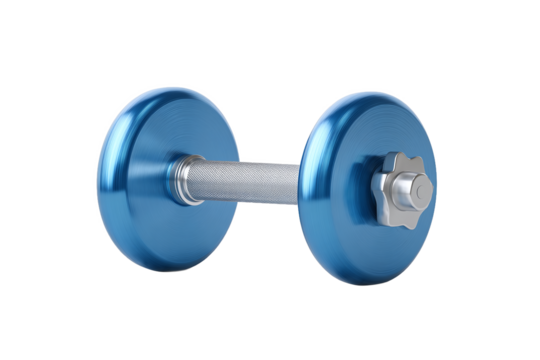 Blue metal dumbbell isolated on white transparent background.