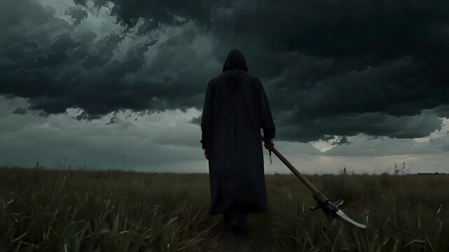Solitary Figure with Halberd Under a Stormy Sky