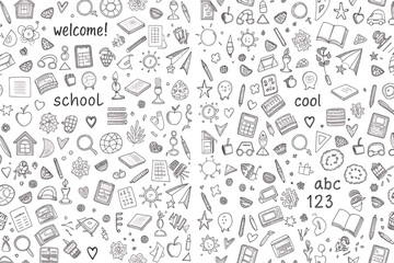 seamless pattern with hand drawn school, doodle and back to school