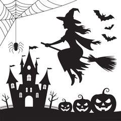 Flying Witch with Cat and Bats Halloween Silhouette Vector

Halloween Witch on Broomstick with Cat and Flying Bats Illustration

Spooky Witch Flying at Night with Cat and Bat Silhouettes

Silhouette o