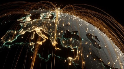 Earth Network Communication Light Line Continent Country Connection