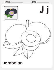 Alphabet Tracing and Fruit Coloring Book for Kids – A to Z Letter Practice with Matching Jambolan Fruits – Educational Preschool Activity Pages