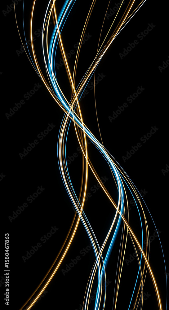 Aufkleber abstract background featuring intertwining glowing light lines in vibrant blue and orange against a 
