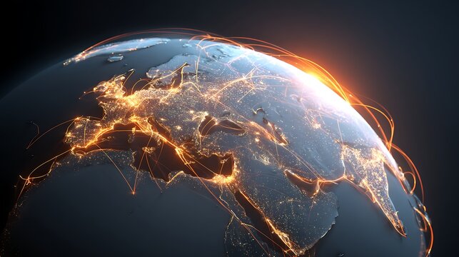 Earth with Light Trails Connecting Cities