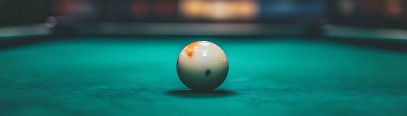 A single billiard ball resting on a green felt covered table