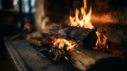 Burning Wood in Fireplace