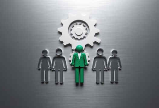 White and green gear icons with central green figure