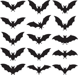 Fototapeta premium Set of Flying Bats Halloween Silhouette VectorHalloween Bat Silhouettes Collection in BlackGroup of Spooky Bats Flying Clipart for HalloweenBlack Bat Icons Set for Halloween DesignSilhouette o