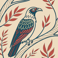 Art deco bird on branch