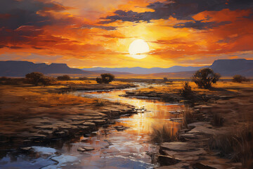 Rich Oil Painting Landscape Showcasing the Beauty of Eternal Plains