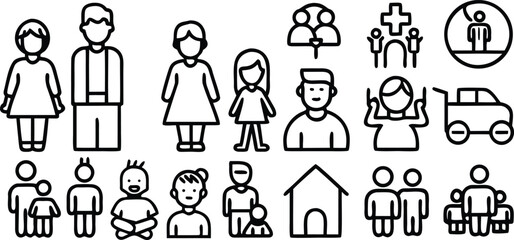 Set of silhouettes of people and kitchen utensils vector icons collection for business and family concept design
