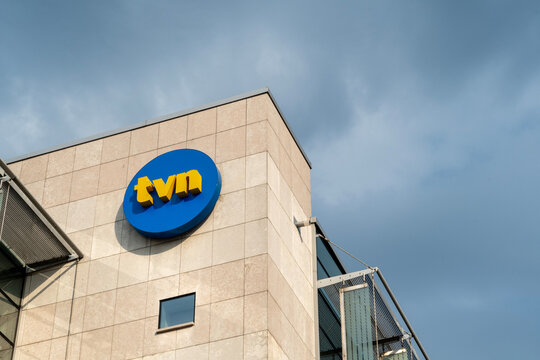 Warsaw, Poland - July 03, 2025: Facade with TVN Logo