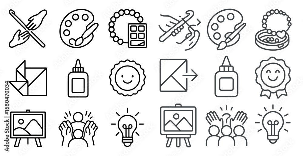 Poster line of symbols that represent different things. the first symbol is a paintbrush, which represents 