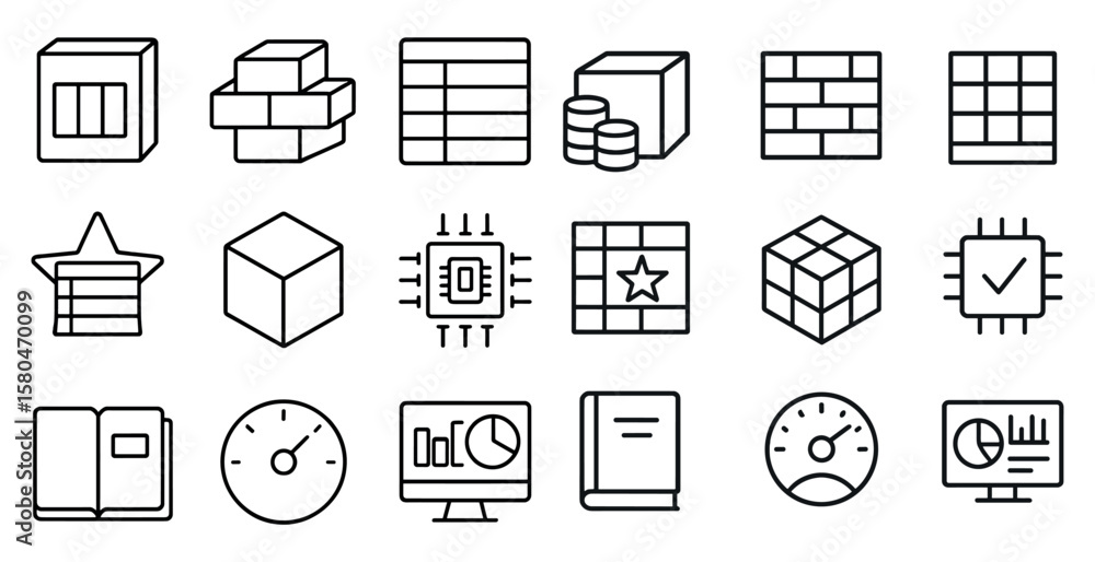 Poster collection of icons for various computer-related tasks. the icons include a book, a computer monitor