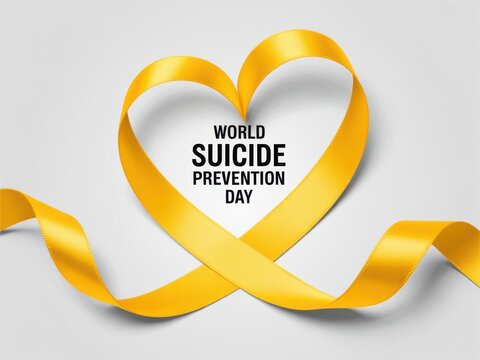 Yellow ribbon heart symbolizes world suicide prevention day awareness