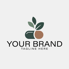 Natural Health Brand Logo Featuring a Capsule and Leaves
