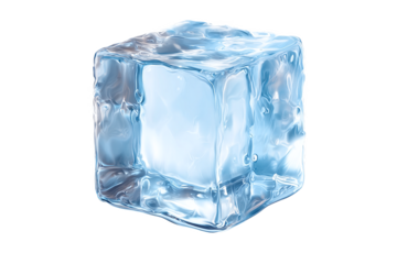 Realistic melting ice cube isolated on white transparent background