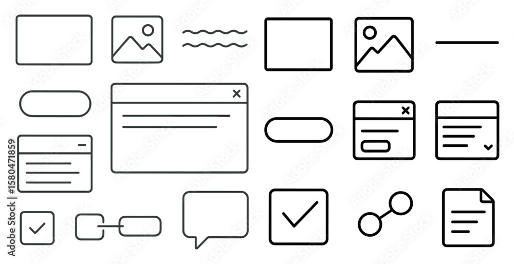 Poster collection of icons and buttons, including a check mark, a check box, a check circle, a check square