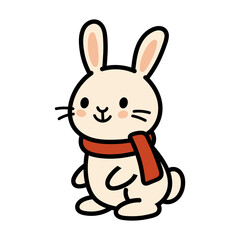 Cute cartoon bunny wearing a red scarf. Adorable winter animal character. Flat vector illustration on white background.