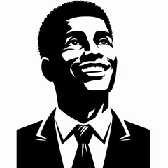 African American Business man Looking delighted. Corporate Entrepreneurship Management Finance Marketing Clipart Line Art Vector Illustration. Black male professional shows joy feeling.