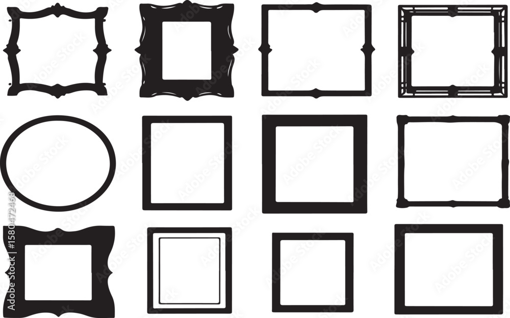Poster set of vintage photo frames in various styles and shapes for decoration or gallery display
