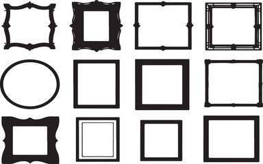 Set of vintage photo frames in various styles and shapes for decoration or gallery display