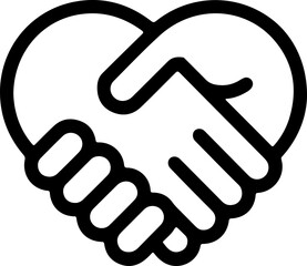 Stylized heart shape formed by two hands shaking in agreement and partnership
