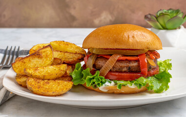 portobello burger  with potato wedges