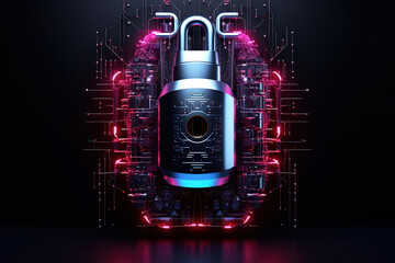 captivating illustration of a cyber security landscape with protective features