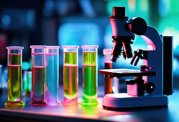 Examining samples with a microscope and test tubes in a scientific study