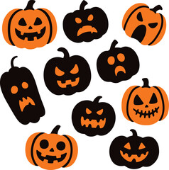 scary pumpkin face silhouette vector clipart bundle