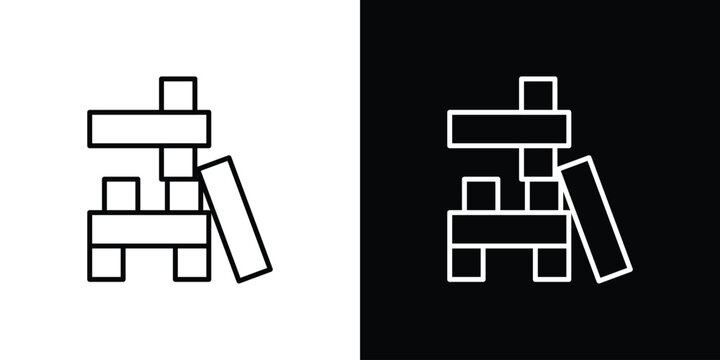 Wooden block icon with Editable stroke. Pixel perfect.