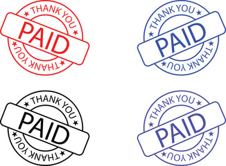  Four colorful circular stamps each with the word paid prominently displayed and surrounded by the words thank you