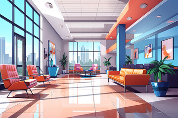 engaging visual of a high-tech office space with collaborative work areas