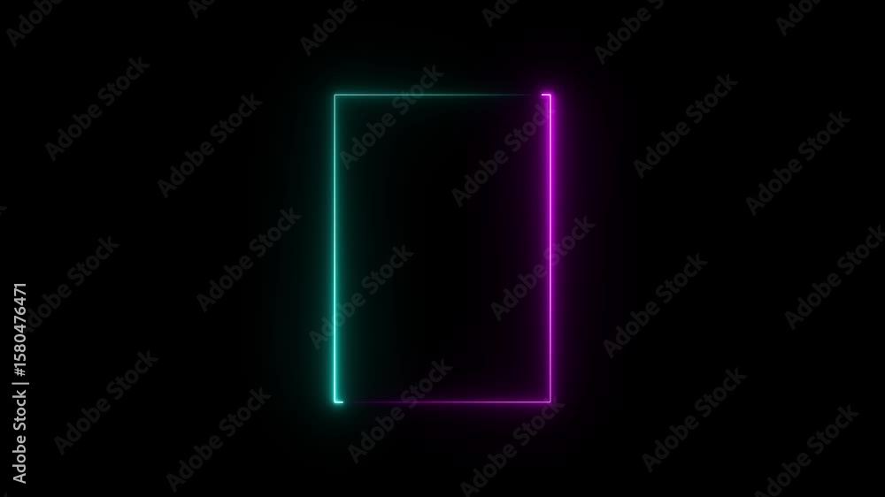 Poster animation of glowing neon rectangles abstract solid background.