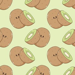 kawaii Kiwi cartoon seamless repeat pattern