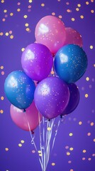 Colorful Balloons on Purple Backdrop for Celebrations and Events