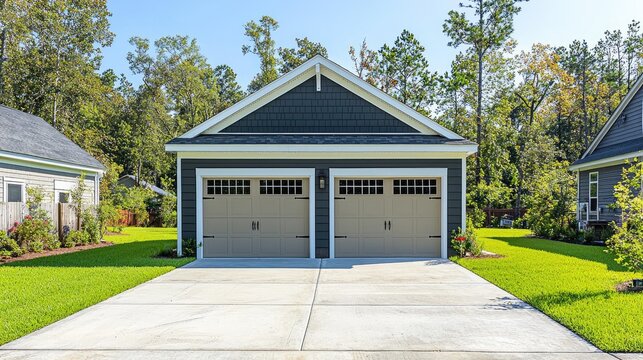 Detached Garage in Green Backyard with Lush Lawn