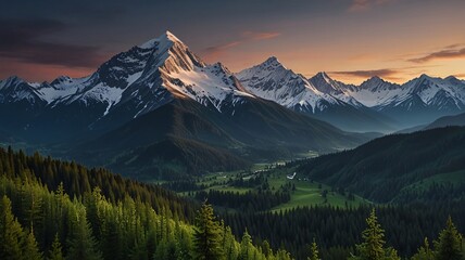 Obraz premium Epic Snowy Peaks and Lush Alpine Forest in Majestic Mountain View V2