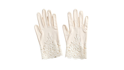 Obraz premium Elegant Off-White Lace Gloves: Bridal Accessories, Wedding Fashion, Special Occasion Apparel isolated on solid white background in Png