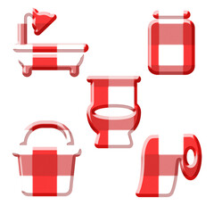 3D red and  white checkered pattern bathroom icon on Transparent Background