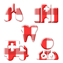 Fototapeta premium 3D red and white checkered pattern medical icons set