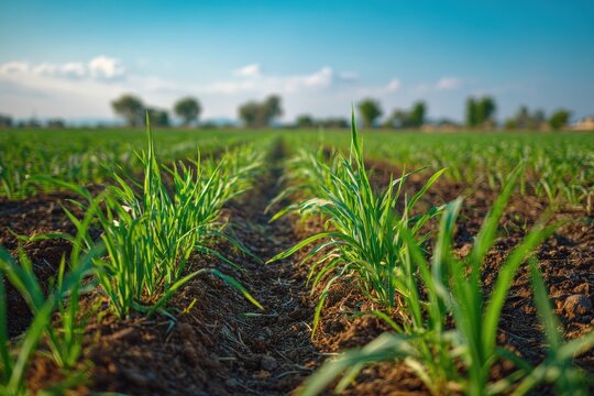 Fresh crop plantation in countryside field high resolution picture.