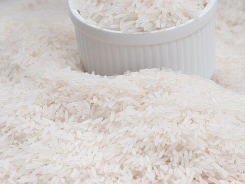 White Rice in Ceramic Bowl